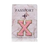 BODOBTF Étui de protection tendance pour passeport - Motif lettre brodée - Portefeuille - En cuir synthétique - Unisexe, A 1487 (X), Taille unique