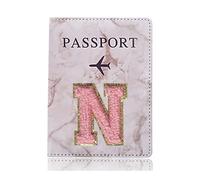 BODOBTF Étui de protection tendance pour passeport - Motif lettre brodée - Portefeuille - En cuir synthétique - Unisexe, A 1477 (N), Taille unique