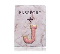 BODOBTF Étui de protection tendance pour passeport - Motif lettre brodée - Portefeuille - En cuir synthétique - Unisexe, A 1447 (J), Taille unique