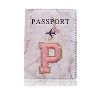 BODOBTF Étui de protection tendance pour passeport - Motif lettre brodée - Portefeuille - En cuir synthétique - Unisexe, A 1479 (P), Taille unique