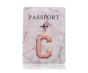 BODOBTF Étui de protection tendance pour passeport - Motif lettre brodée - Portefeuille - En cuir synthétique - Unisexe, A 1466 (C), Taille unique