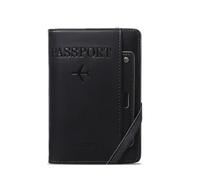 BODOBTF Étui portefeuille en cuir PU pour femme et homme avec fonction RFID - Multifonction - Pour passeport d'affaires, Noir , Taille unique