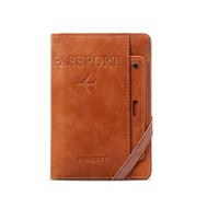 BODOBTF Étui portefeuille en cuir PU pour femme et homme avec fonction RFID - Multifonction - Pour passeport d'affaires, marron, Taille unique