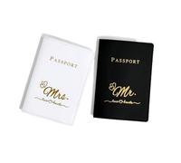 BODOBTF Lot de 2 étuis portefeuille légers en cuir PU pour passeport et cartes de visite Motif Mr / Mrs Lovers, Ch71blackwhite, Taille unique