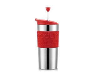 Bodum 11067-04 TRAVEL PRESS Mug à piston isotherme en inox double paroi, couvercle à clapet, 0.35 l