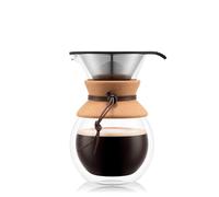 BODUM 11682-109 POUR OVER Cafetière double paroi en verre 8 tasses avec filtre permanent maille inox