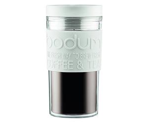 Bodum - 11684-913S - Mug de Voyage Isotherme en Plastique -couvercle à Vis - Hermétique - 0.35 L - Blanc