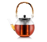 Bodum 11797-139 Théière à Piston, Filtre Inox, Anse Bambou Naturel, Transparent, 1,5 L, Verre, Bambou, Inox, 16,4 cm