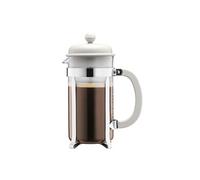 Bodum Cafetière à piston 1 L (8 tasses) Blanche – Verre robuste, filtre inox réutilisable