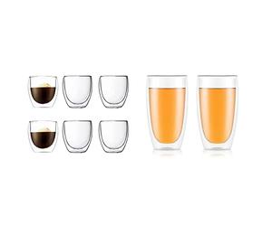 Bodum - 4558-10-12 - Pavina - Coffret de 6 Verres Double Paroi - 25 cl, Transparent & (4560-10) Lot de 2 Verres à double paroi, Transparent, 45 cl