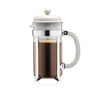 Bodum Cafetière à piston 1 L (8 tasses) Blanche – Verre robuste, filtre inox réutilisable