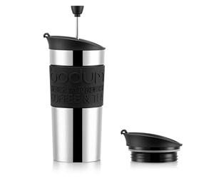 BODUM Ensemble de cafetière à piston Travel, acier inoxydable avec couvercle supplémentaire, aspirateur, 350 ml/12 oz, noir