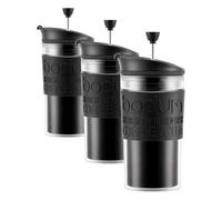Bodum - K11102-01 - Travel Press Set - Mug à Piston Isotherme Double Paroi Plastique + 2ème Couvercle - 0.35 L - Noir (Lot de 3)