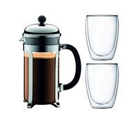 Bodum - K1928-16-1 - CHAMBORD SET - Cafetière à piston, 8 tasses, 1.0 l, et 2 verres double paroi PAVINA 0.35 l