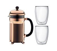 Bodum - K1928-18-1 - Chambord Set - Cafetière à piston, 8 tasses - 1.0 l + 2 verres double paroi PAVINA - 0.35 l