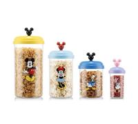 Bodum Lot de bocaux de conservation Disney Mickey Mouse, 4 récipients alimentaires réutilisables avec couvercles en acier inoxydable, 0,25 L, 0,6 L, 1 L et 2 L, multicolores, K12613-833-DSN-10