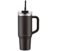 Bodum Travel Mug Tumbler 1,2 L Black Beauty - Bouteille en métal noire avec paille, poignée et couvercle - Passe au lave-vaisselle - Pour boissons froides et café chaud