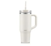 Bodum Travel Mug Tumbler 1,2 L Winter White - Bouteille en métal blanche avec paille, poignée et couvercle - Passe au lave-vaisselle - Pour boissons froides et café chaud