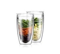 Bodum PAVINA TO GO Set 2 gobelets double paroi plastique, avec couvercle hermétique, 40 cl