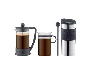 Bodum Set à café avec cafetière à piston. tasse. mug de voyage et cuillère Noir