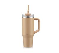 Bodum Travel Mug Tumbler 1,2 L Biscuit Beige - Bouteille en métal marron avec paille, poignée et couvercle - Passe au lave-vaisselle - Pour boissons froides et café chaud
