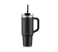 Bodum Travel Mug Tumbler 1,2 L Black Beauty - Bouteille en métal noire avec paille, poignée et couvercle - Passe au lave-vaisselle - Pour boissons froides et café chaud