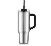 Bodum Travel Mug Tumbler 1,2 L Sleek Silver - Bouteille en métal noire avec paille, poignée et couvercle - Passe au lave-vaisselle - Pour boissons froides et café chaud