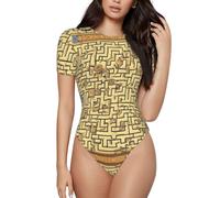 Body à manches courtes pour femme avec boutons pression au bas pour un enfilage et un retrait faciles, doux et respirant Treasure Maze, noir, Large