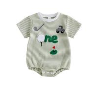 Body à Manches Courtes pour garçon avec Broderie éponge et Motif rayé texturé, idéal pour Une Tenue d'anniversaire de bébé.