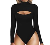 Body à manches longues et manches courtes avec découpe sur le devant pour femme, Noir , L