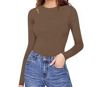 Body à manches longues pour femme - Body à manches longues - Coupe ajustée - Pyjama une pièce - Col rond - Élégant - Stretch - Vêtement de nuit léger - Vêtement de détente - Combinaison fine et