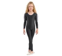 Body à manches longues pour fille - Dos nageur - Avec col rond profond - Extensible - Doux - Tenue décontractée pour les jeux pour tout-petits, Noir , 7-9Years