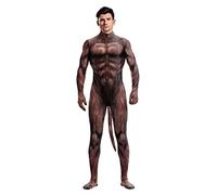 Body animal avec grande queue pour hommes et femmes - combinaison en fourrure imprimée - Costume catsuit à thème d'Halloween et fête de costumade, loup sauvage, taille L
