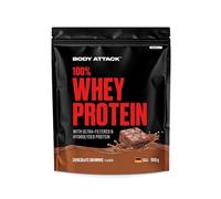 Body Attack 100% whey protéine, protéines musculation-protein powder crémeuse avec hydrolysat et BCAA, prise de masse et régimes, pour athlètes et sportifs-Fabriqué en Allemagne-900g Brownie au choc.