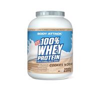 Body Attack 100% whey protéine, protéines musculation-protein powder crémeuse avec hydrolysat et BCAA, prise de masse et régimes, pour athlètes et sportifs-Fabriqué en Allemagne-2,3 kg Cookies n Cream