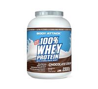 Body Attack 100% whey protéine, protéines musculation - protein powder crémeuse avec hydrolysat et BCAA, prise de masse et régimes, pour athlètes et sportifs - Fabriqué en Allemagne - 2,3 kg Chocolat