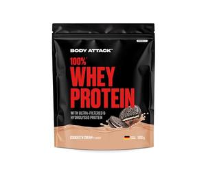 Body Attack 100% whey protéine, protéines musculation - protein powder crémeuse avec hydrolysat et BCAA, prise de masse et régimes, pour athlètes et sportifs-Fabriqué en Allemagne-900g Cookies n Cream