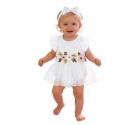 Body Bebe 0-3 Mois 0-6 Mois moiscoton Respirant Ensemble Body bébé Fille avec Robe et Coiffure Fleuries, Adorable Barboteuse de fête pour Nourrisson et Fille