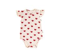 Body Bebe 0-3 Mois 0-6 Mois moiscoton Respirant Robe bébé avec Manches volantées Souples et élastiques et col Rond. Ornée d'un nœud en Forme de cœur et d'un imprimé intégral