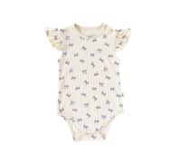 Body Bebe 0-3 Mois 0-6 Mois moiscoton Respirant Robe bébé avec Manches volantées Souples et élastiques et col Rond. Ornée d'un nœud en Forme de cœur et d'un imprimé intégral