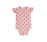 Body Bebe 0-3 Mois 0-6 Mois moiscoton Respirant Robe bébé avec Manches volantées Souples et élastiques et col Rond. Ornée d'un nœud en Forme de cœur et d'un imprimé intégral