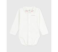 Body bébé à col brodé en coton uni Petit Bateau - blanc - Taille 1 mois 1M blanc/rose