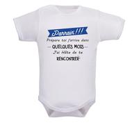 Body bébé annonce grossesse - Prépare-toi (au choix : papa, papi, mamie, parrain, marraine, tonton, tatie), j’arrive dans quelques mois - Body coton blanc Oeko-Tex - Idée cadeau originale