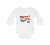 Body Bébé "Attention Papi, Mamie J’arrive" - 100% Coton - Blanc - 0 à 18 Mois idée cadeau amusant nouveau né Taille NB (0-3M), Couleur White