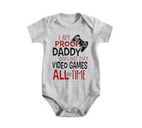 Body bébé Coton, I'm Proof Daddy Doesn't Game All The Time 7 | 100 % coton doux, manches courtes, boutons-pression, imprimé fun. Confortable et facile d’entretien au quotidien