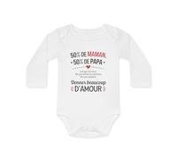 Body bébé drôle "50% de maman, 50% de papa" - Doux, coton Taille 3-6M, Couleur White