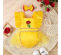 Body bébé fille avec broderie de rose, bretelles à volants et joint en maille. Magnifique, mignon, élégant, confortable et charmant pour le printemps et l'été 6-9M,9-12M,12-18M,0-1M,1-3M,3-6MBlocs de 