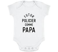 Body bébé Futur Policier comme Papa | Imprimé en France, Cadeau Humour Naissance Anniversaire baptème Original Rigolo Humoristique (3-6 Mois,White)