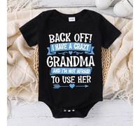 Body bébé garçon décontracté, mignon et amusant avec slogan en lettres "BACK OFF! I HAVE A CRAZY GRANDMA". Body d'été minimaliste à manches courtes avec imprimé en lettres 6-9M,9-12M,12-18M,18-24M,1-3