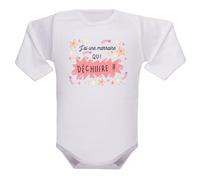 Body bébé humour - J’ai un(e) (au choix : parrain ou marraine) qui déchiiire - Body blanc coton Oeko-Tex - Idée cadeau naissance originale